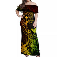 Hawaii Off Shoulder Maxi Dress Turtle Mix Polynesian Plumeria Reggae Version - Wonder Print Shop
