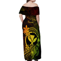 Hawaii Off Shoulder Maxi Dress Turtle Mix Polynesian Plumeria Reggae Version - Wonder Print Shop