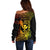 Hawaii Off Shoulder Sweater Turtle Mix Polynesian Plumeria Reggae Version - Wonder Print Shop