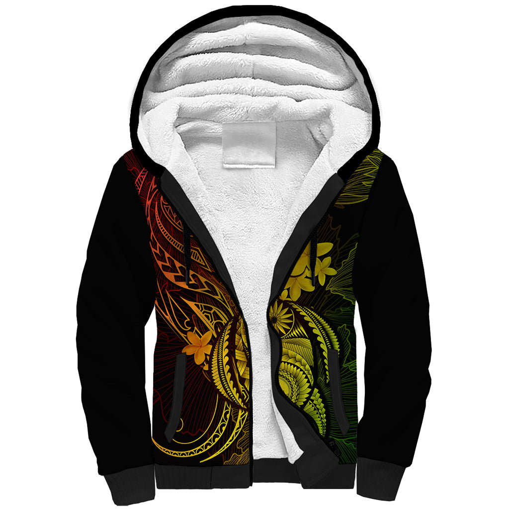 Hawaii Sherpa Hoodie Turtle Mix Polynesian Plumeria Reggae Version - Wonder Print Shop