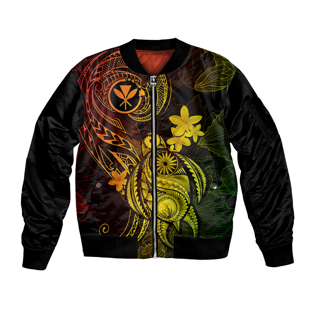 Hawaii Sleeve Zip Bomber Jacket Turtle Mix Polynesian Plumeria Reggae Version - Wonder Print Shop