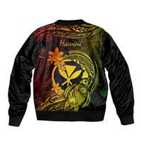 Hawaii Sleeve Zip Bomber Jacket Turtle Mix Polynesian Plumeria Reggae Version - Wonder Print Shop