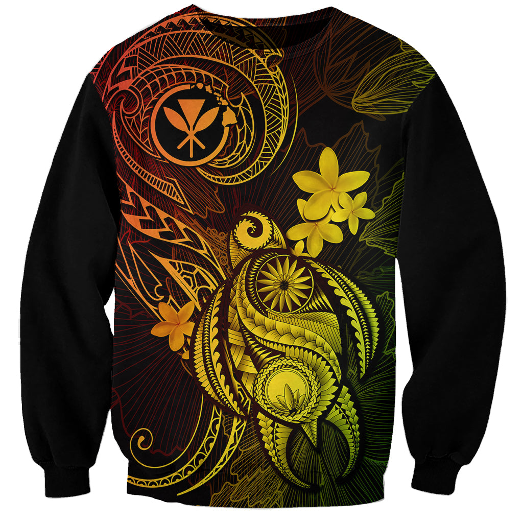 Hawaii Sweatshirt Turtle Mix Polynesian Plumeria Reggae Version - Wonder Print Shop