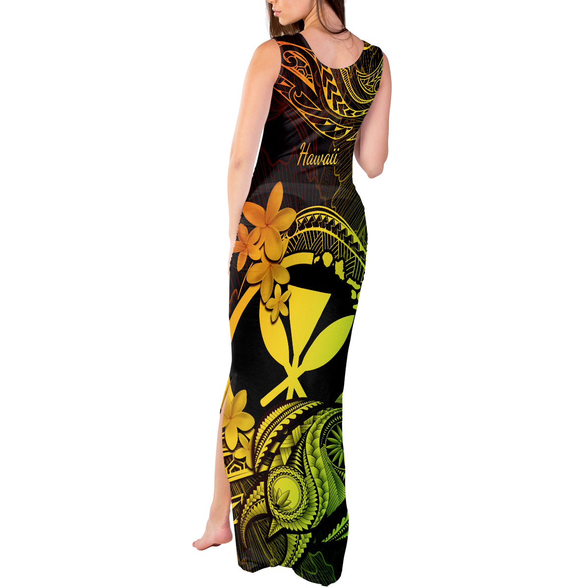 Hawaii Tank Maxi Dress Turtle Mix Polynesian Plumeria Reggae Version - Wonder Print Shop