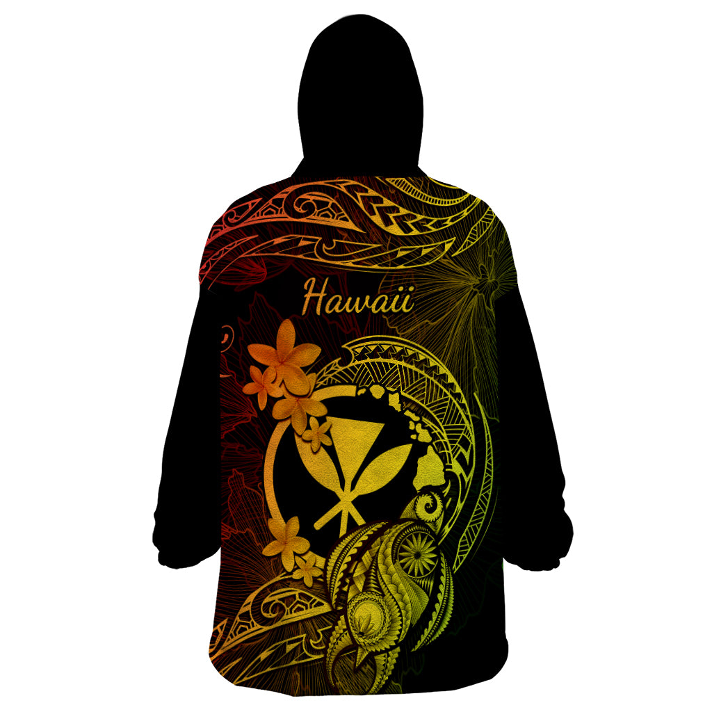 Hawaii Wearable Blanket Hoodie Turtle Mix Polynesian Plumeria Reggae Version - Wonder Print Shop