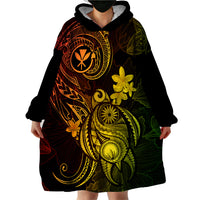 Hawaii Wearable Blanket Hoodie Turtle Mix Polynesian Plumeria Reggae Version - Wonder Print Shop