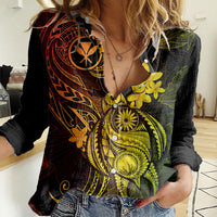 Hawaii Women Casual Shirt Turtle Mix Polynesian Plumeria Reggae Version - Wonder Print Shop