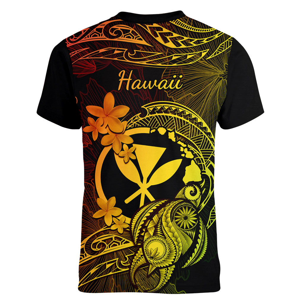 Hawaii Women V Neck T Shirt Turtle Mix Polynesian Plumeria Reggae Version - Wonder Print Shop