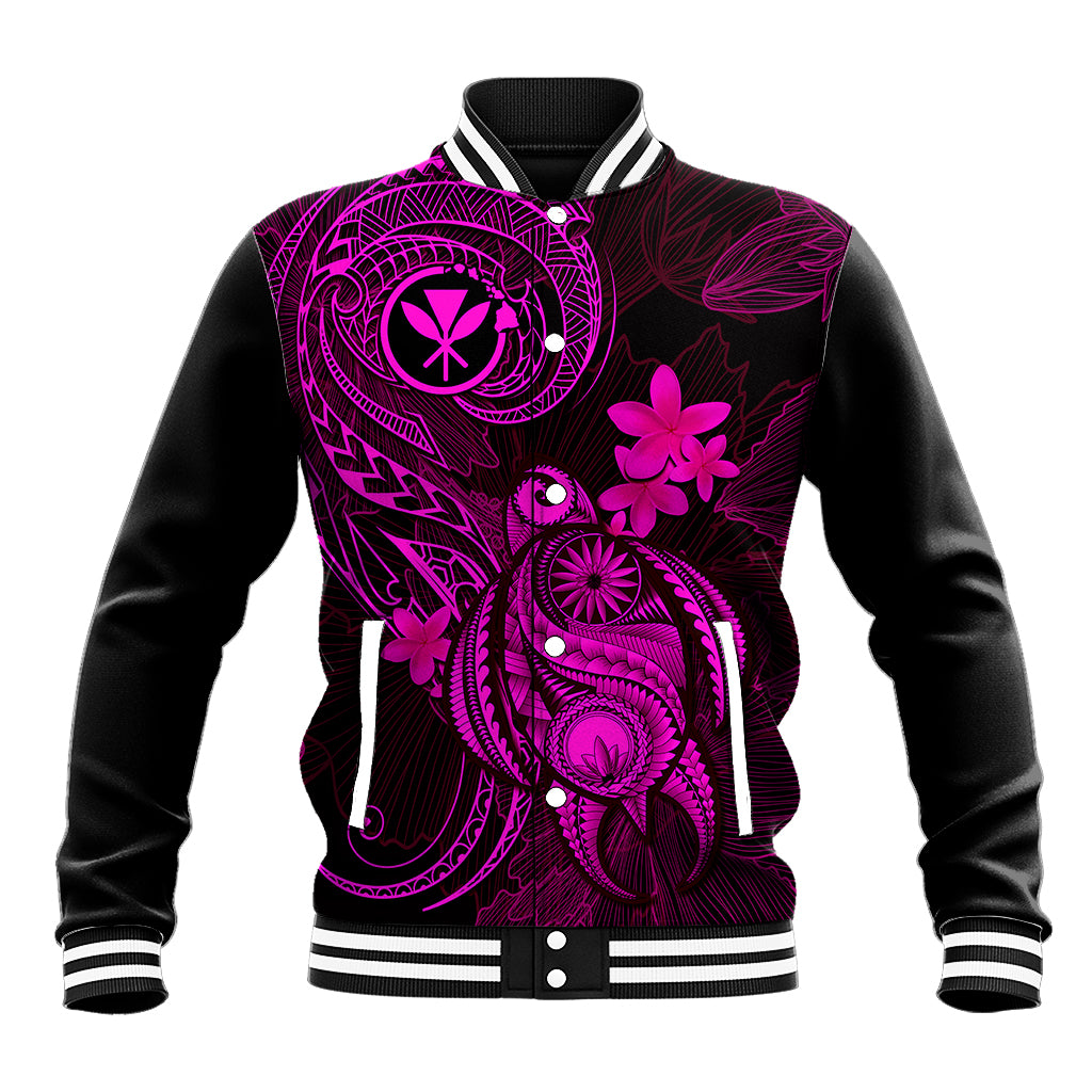 Hawaii Baseball Jacket Turtle Mix Polynesian Plumeria Pink Version - Wonder Print Shop