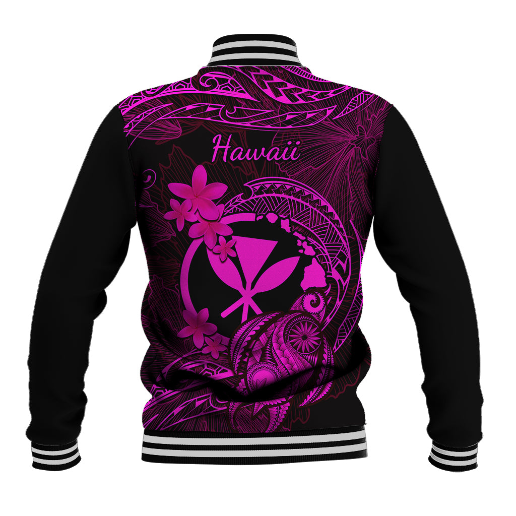 Hawaii Baseball Jacket Turtle Mix Polynesian Plumeria Pink Version - Wonder Print Shop