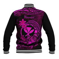 Hawaii Baseball Jacket Turtle Mix Polynesian Plumeria Pink Version - Wonder Print Shop