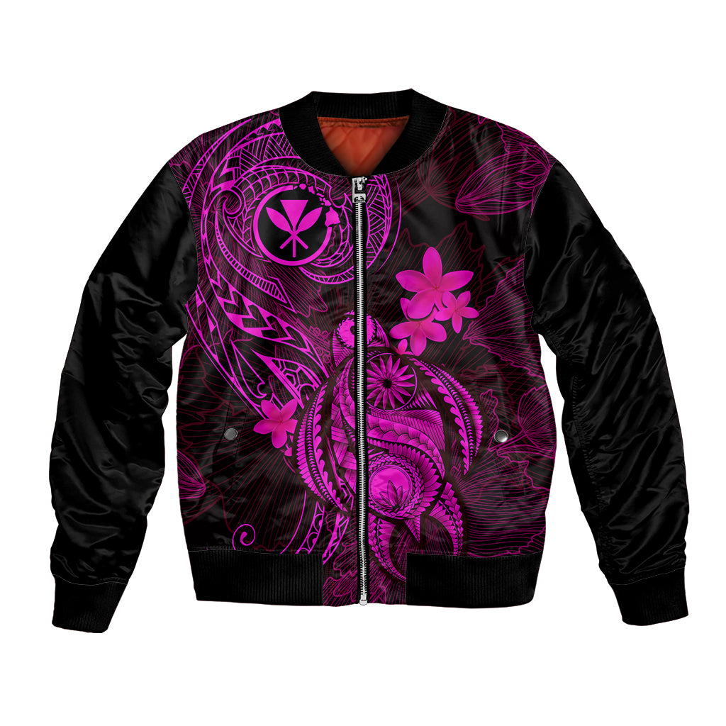 Hawaii Bomber Jacket Turtle Mix Polynesian Plumeria Pink Version - Wonder Print Shop