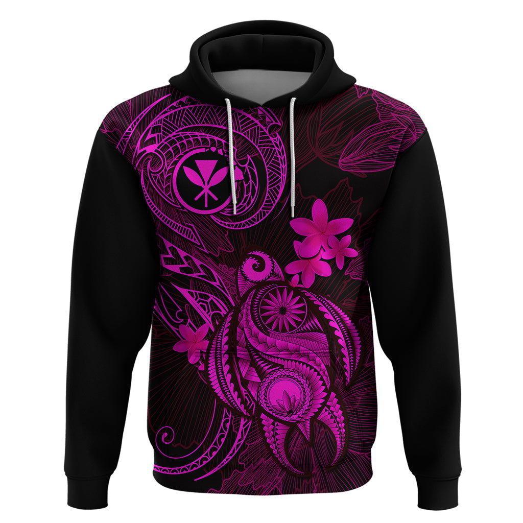 Hawaii Hoodie Turtle Mix Polynesian Plumeria Pink Version - Wonder Print Shop