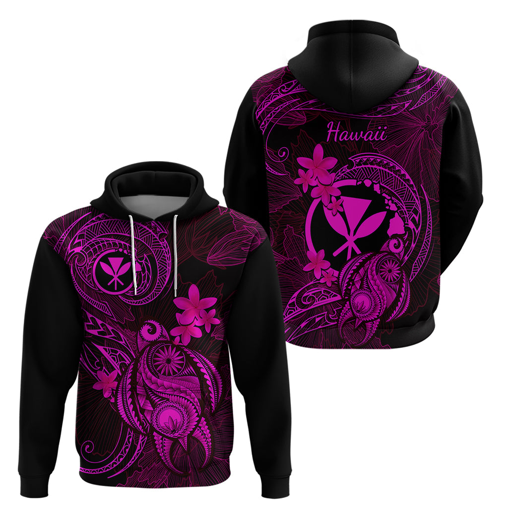 Hawaii Hoodie Turtle Mix Polynesian Plumeria Pink Version - Wonder Print Shop