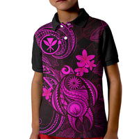 Hawaii Kid Polo Shirt Turtle Mix Polynesian Plumeria Pink Version - Wonder Print Shop