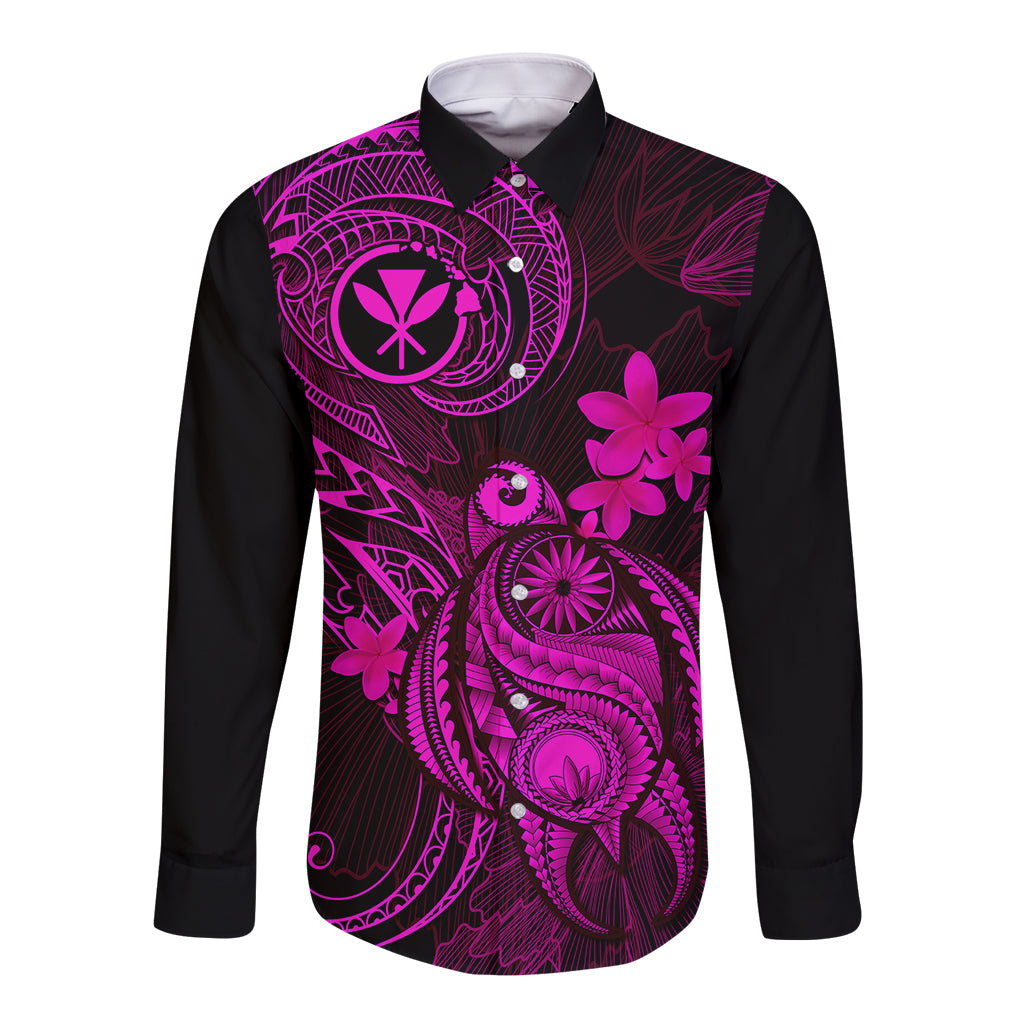 Hawaii Long Sleeve Button Shirt Turtle Mix Polynesian Plumeria Pink Version - Wonder Print Shop