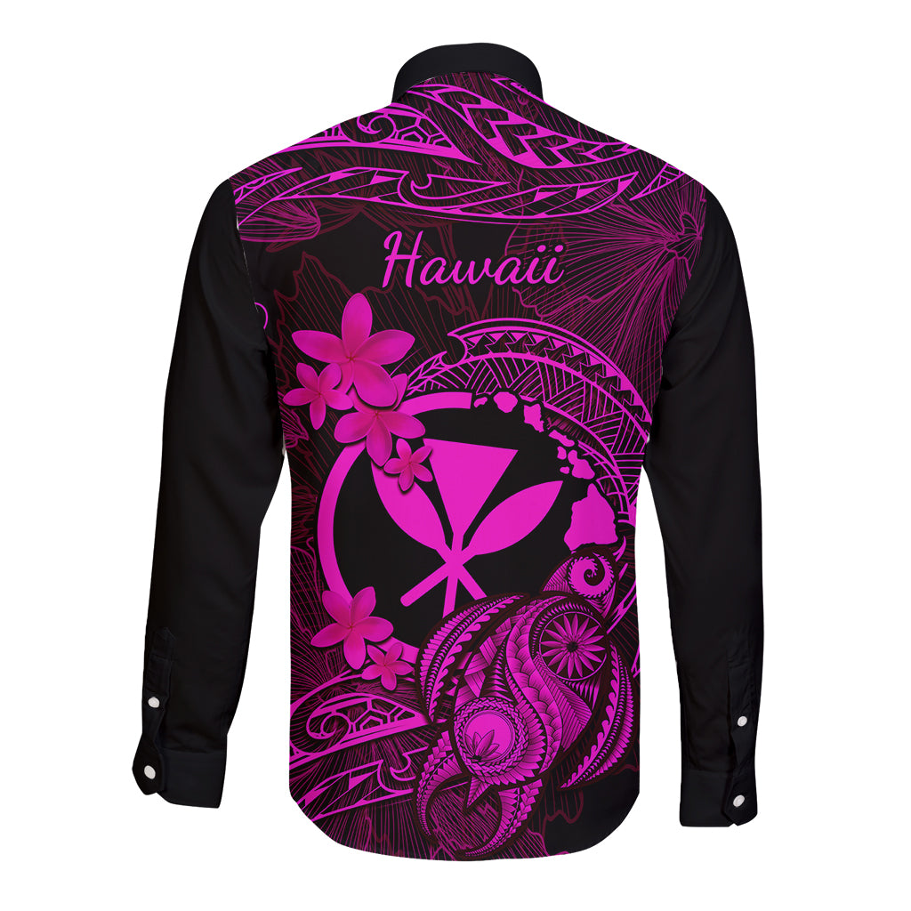 Hawaii Long Sleeve Button Shirt Turtle Mix Polynesian Plumeria Pink Version - Wonder Print Shop