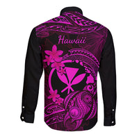 Hawaii Long Sleeve Button Shirt Turtle Mix Polynesian Plumeria Pink Version - Wonder Print Shop