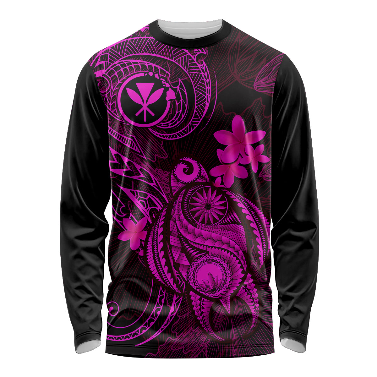 Hawaii Long Sleeve Shirt Turtle Mix Polynesian Plumeria Pink Version - Wonder Print Shop