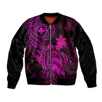 Hawaii Sleeve Zip Bomber Jacket Turtle Mix Polynesian Plumeria Pink Version - Wonder Print Shop