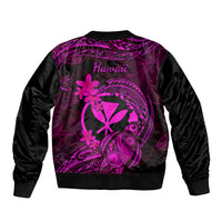 Hawaii Sleeve Zip Bomber Jacket Turtle Mix Polynesian Plumeria Pink Version - Wonder Print Shop