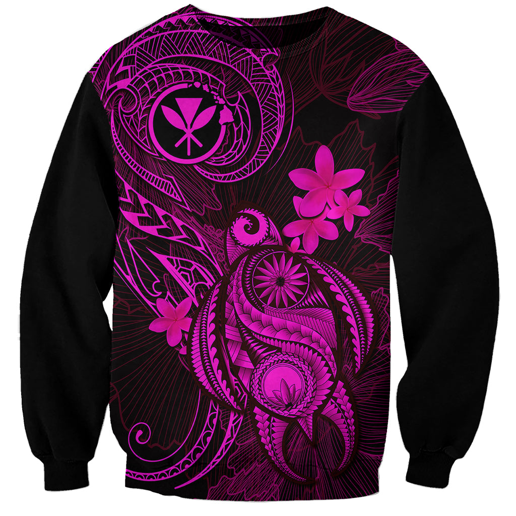 Hawaii Sweatshirt Turtle Mix Polynesian Plumeria Pink Version - Wonder Print Shop