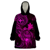 Hawaii Wearable Blanket Hoodie Turtle Mix Polynesian Plumeria Pink Version - Wonder Print Shop