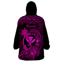 Hawaii Wearable Blanket Hoodie Turtle Mix Polynesian Plumeria Pink Version - Wonder Print Shop