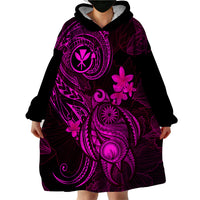 Hawaii Wearable Blanket Hoodie Turtle Mix Polynesian Plumeria Pink Version - Wonder Print Shop