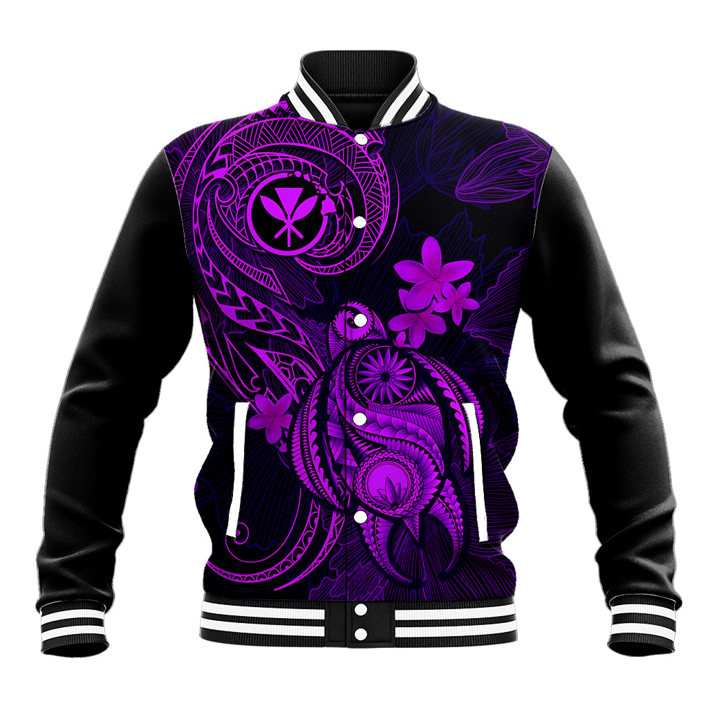 Hawaii Baseball Jacket Turtle Mix Polynesian Plumeria Purple Version - Wonder Print Shop