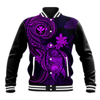 Hawaii Baseball Jacket Turtle Mix Polynesian Plumeria Purple Version - Wonder Print Shop