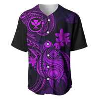 Hawaii Baseball Jersey Turtle Mix Polynesian Plumeria Purple Version - Wonder Print Shop