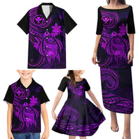 Hawaii Family Matching Puletasi Dress and Hawaiian Shirt Turtle Mix Polynesian Plumeria Purple Version - Wonder Print Shop