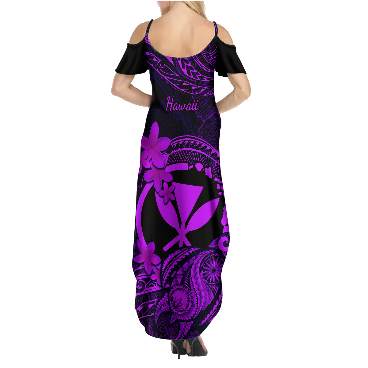 Hawaii Family Matching Summer Maxi Dress and Hawaiian Shirt Turtle Mix Polynesian Plumeria Purple Version - Wonder Print Shop