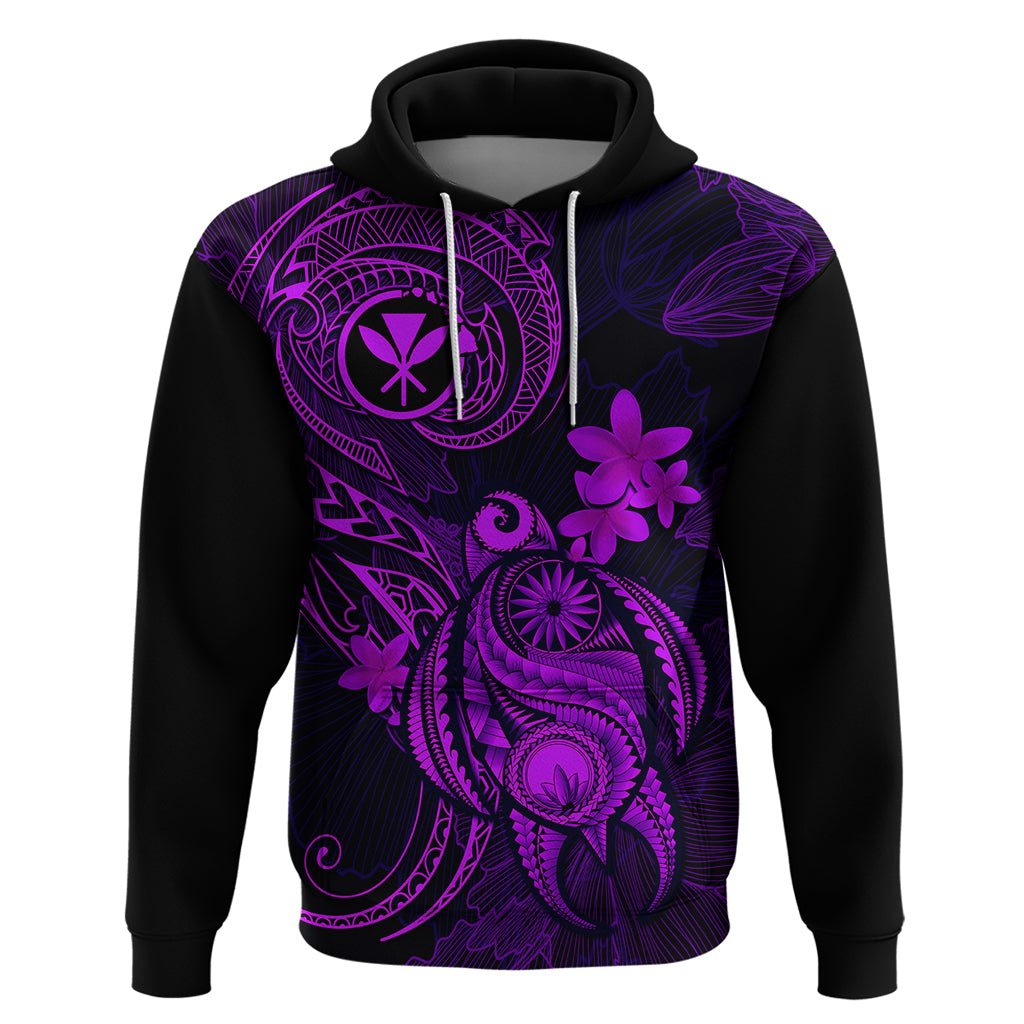 Hawaii Hoodie Turtle Mix Polynesian Plumeria Purple Version - Wonder Print Shop