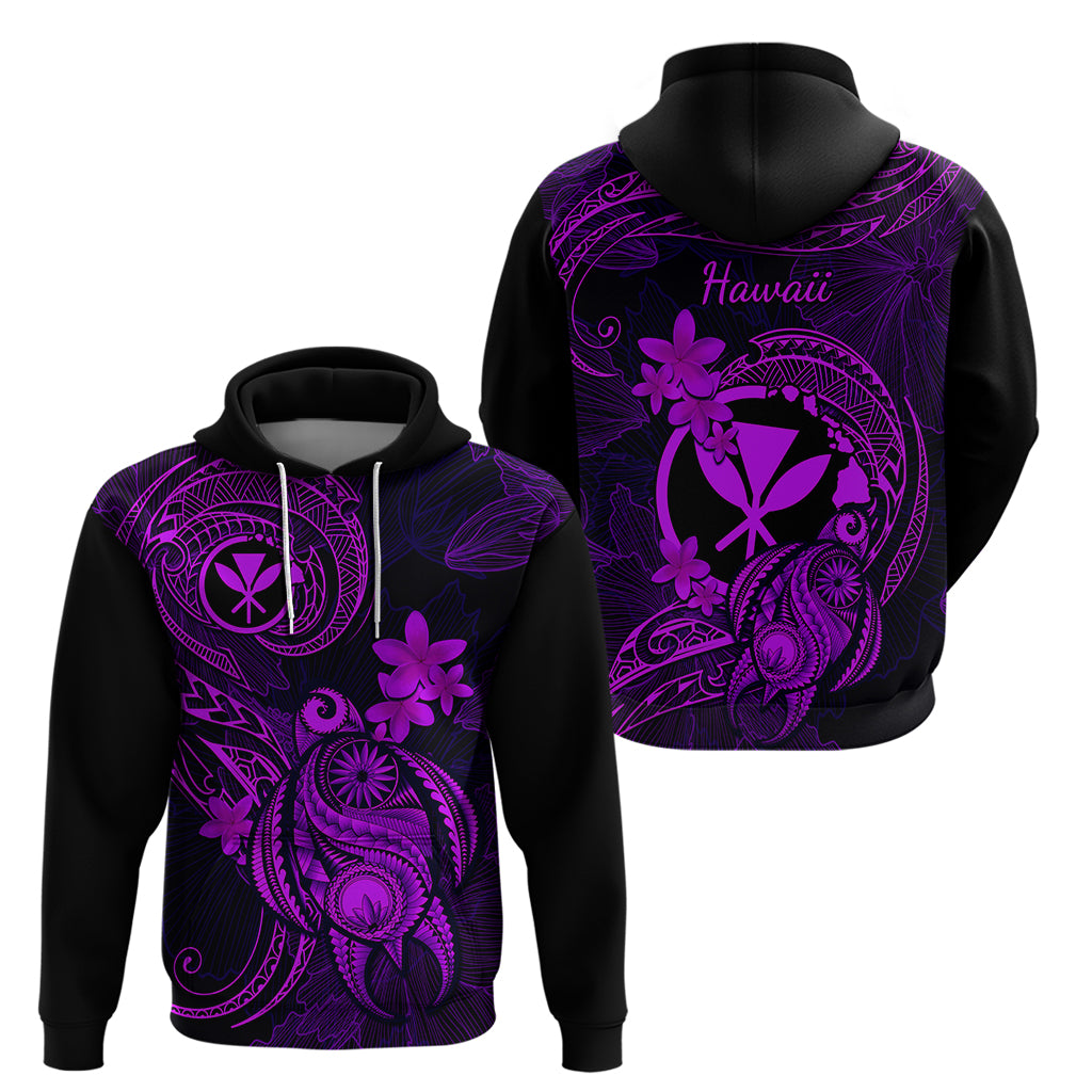 Hawaii Hoodie Turtle Mix Polynesian Plumeria Purple Version - Wonder Print Shop