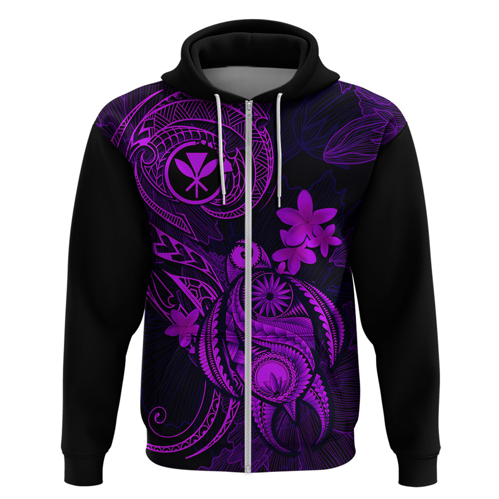 Hawaii Hoodie Turtle Mix Polynesian Plumeria Purple Version - Wonder Print Shop
