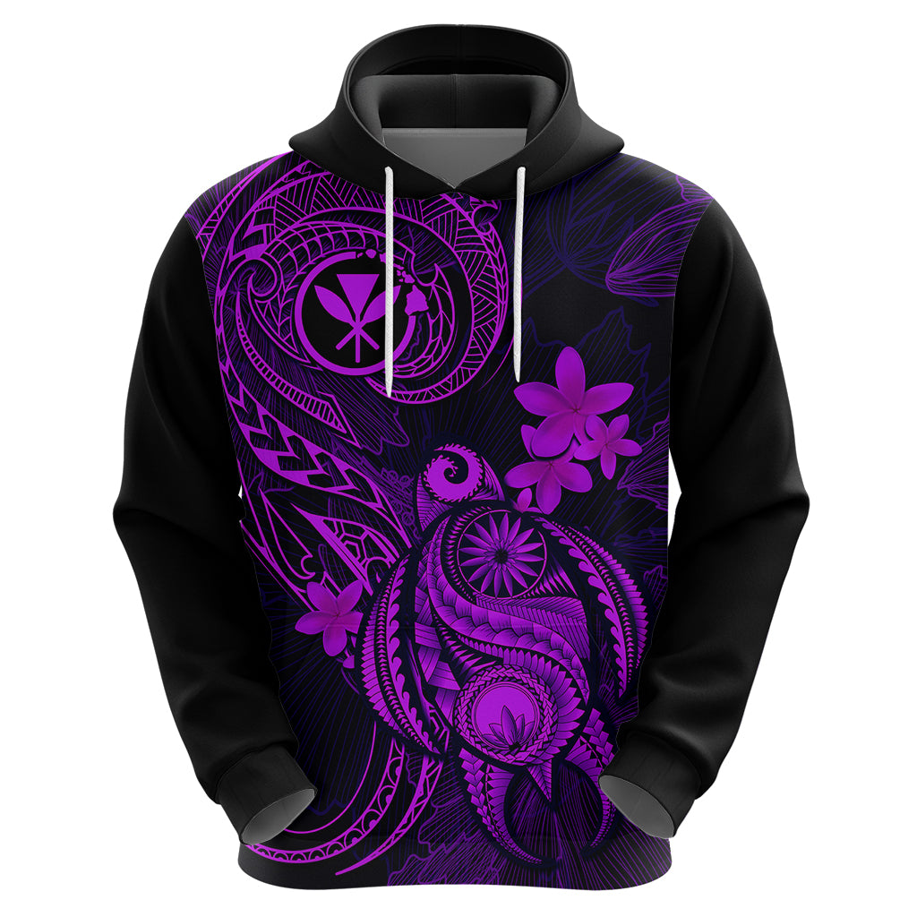 Hawaii Hoodie Turtle Mix Polynesian Plumeria Purple Version - Wonder Print Shop