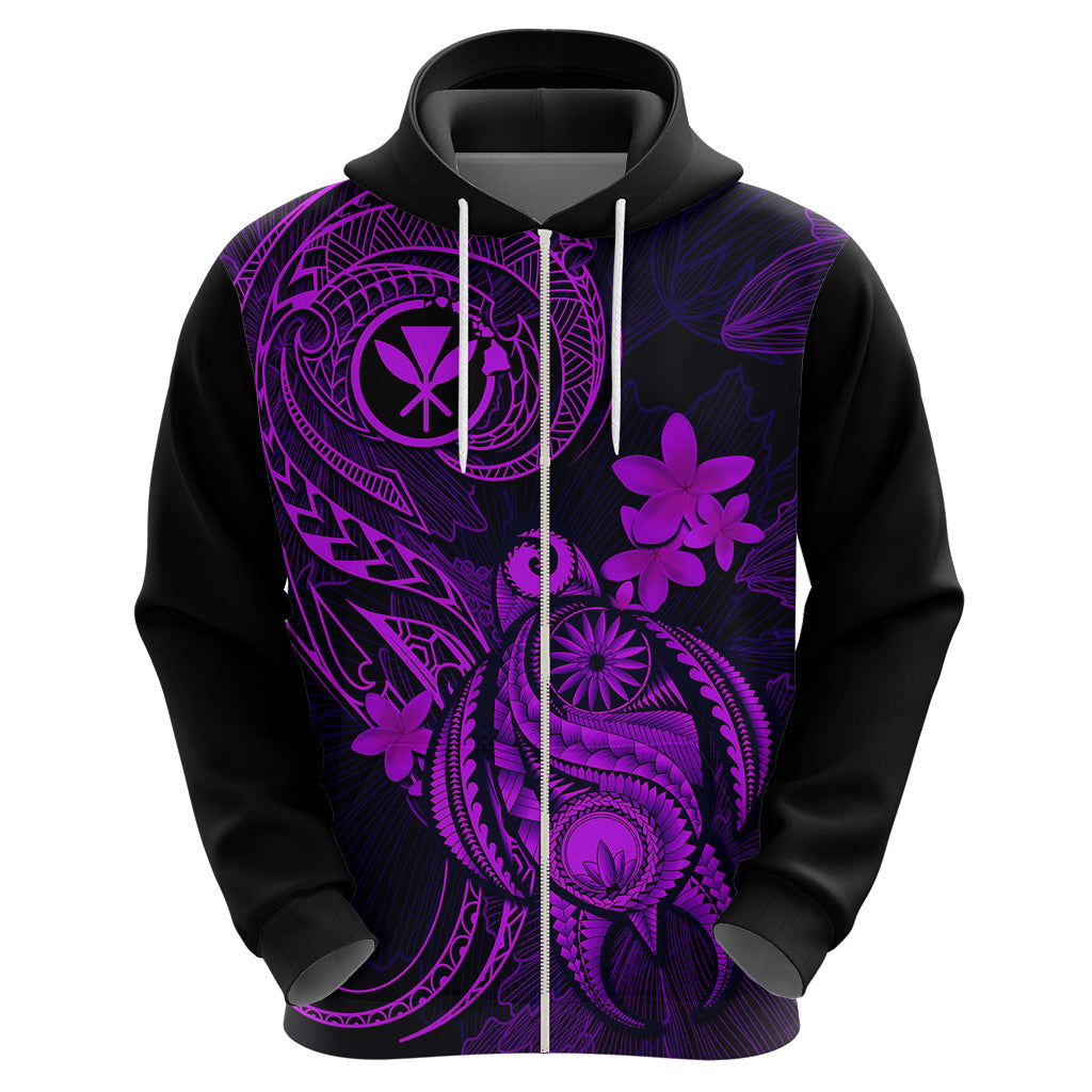 Hawaii Hoodie Turtle Mix Polynesian Plumeria Purple Version - Wonder Print Shop