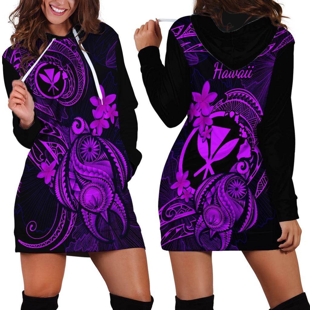 Hawaii Hoodie Dress Turtle Mix Polynesian Plumeria Purple Version - Wonder Print Shop