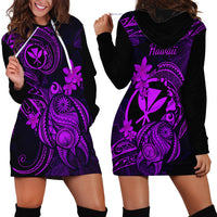 Hawaii Hoodie Dress Turtle Mix Polynesian Plumeria Purple Version - Wonder Print Shop