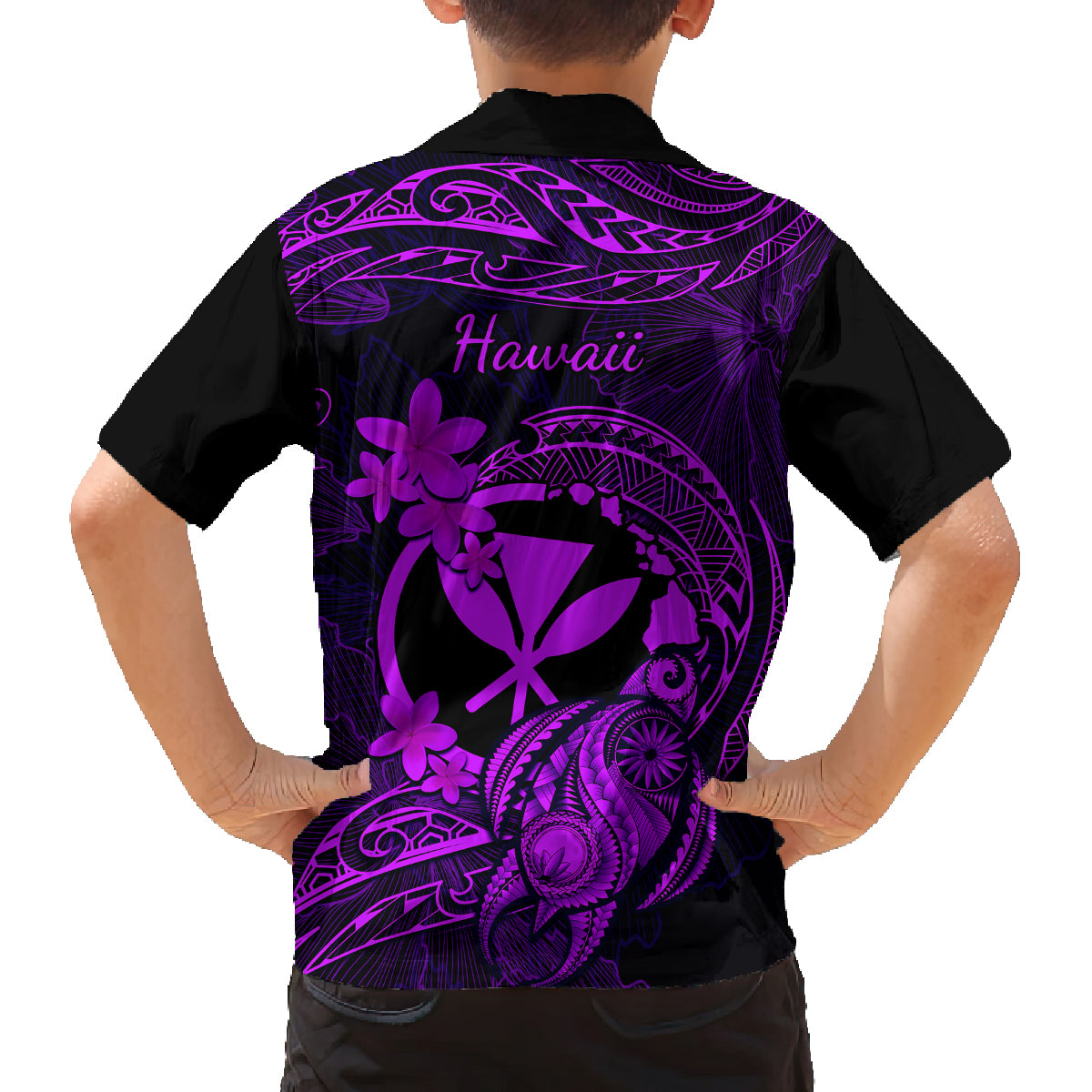 Hawaii Kid Hawaiian Shirt Turtle Mix Polynesian Plumeria Purple Version - Wonder Print Shop