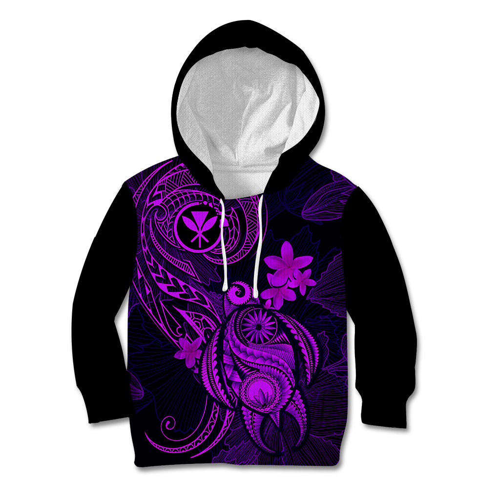 Hawaii Kid Hoodie Turtle Mix Polynesian Plumeria Purple Version - Wonder Print Shop