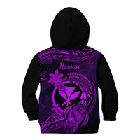 Hawaii Kid Hoodie Turtle Mix Polynesian Plumeria Purple Version - Wonder Print Shop