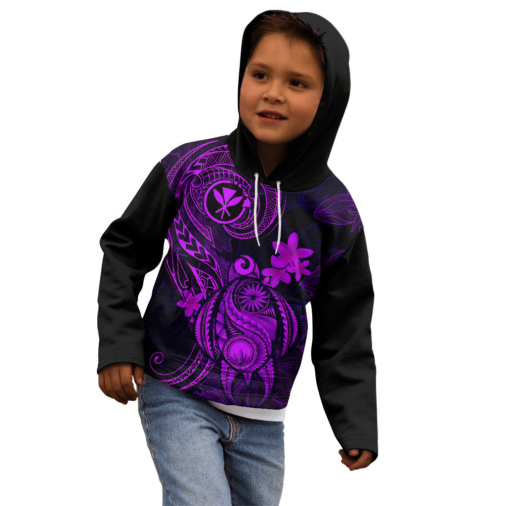 Hawaii Kid Hoodie Turtle Mix Polynesian Plumeria Purple Version - Wonder Print Shop