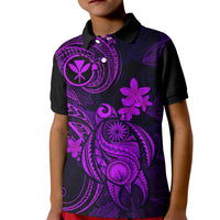 Hawaii Kid Polo Shirt Turtle Mix Polynesian Plumeria Purple Version - Wonder Print Shop