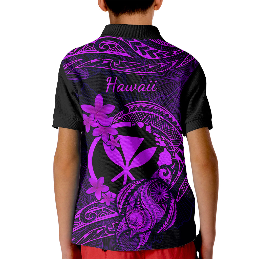Hawaii Kid Polo Shirt Turtle Mix Polynesian Plumeria Purple Version - Wonder Print Shop