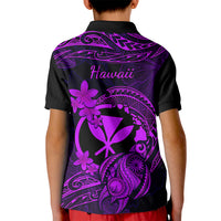 Hawaii Kid Polo Shirt Turtle Mix Polynesian Plumeria Purple Version - Wonder Print Shop