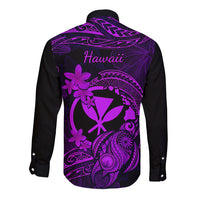 Hawaii Long Sleeve Button Shirt Turtle Mix Polynesian Plumeria Purple Version - Wonder Print Shop