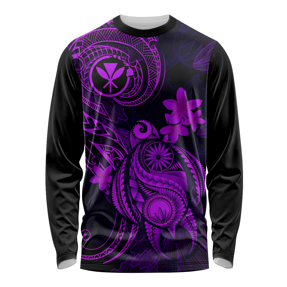 Hawaii Long Sleeve Shirt Turtle Mix Polynesian Plumeria Purple Version - Wonder Print Shop